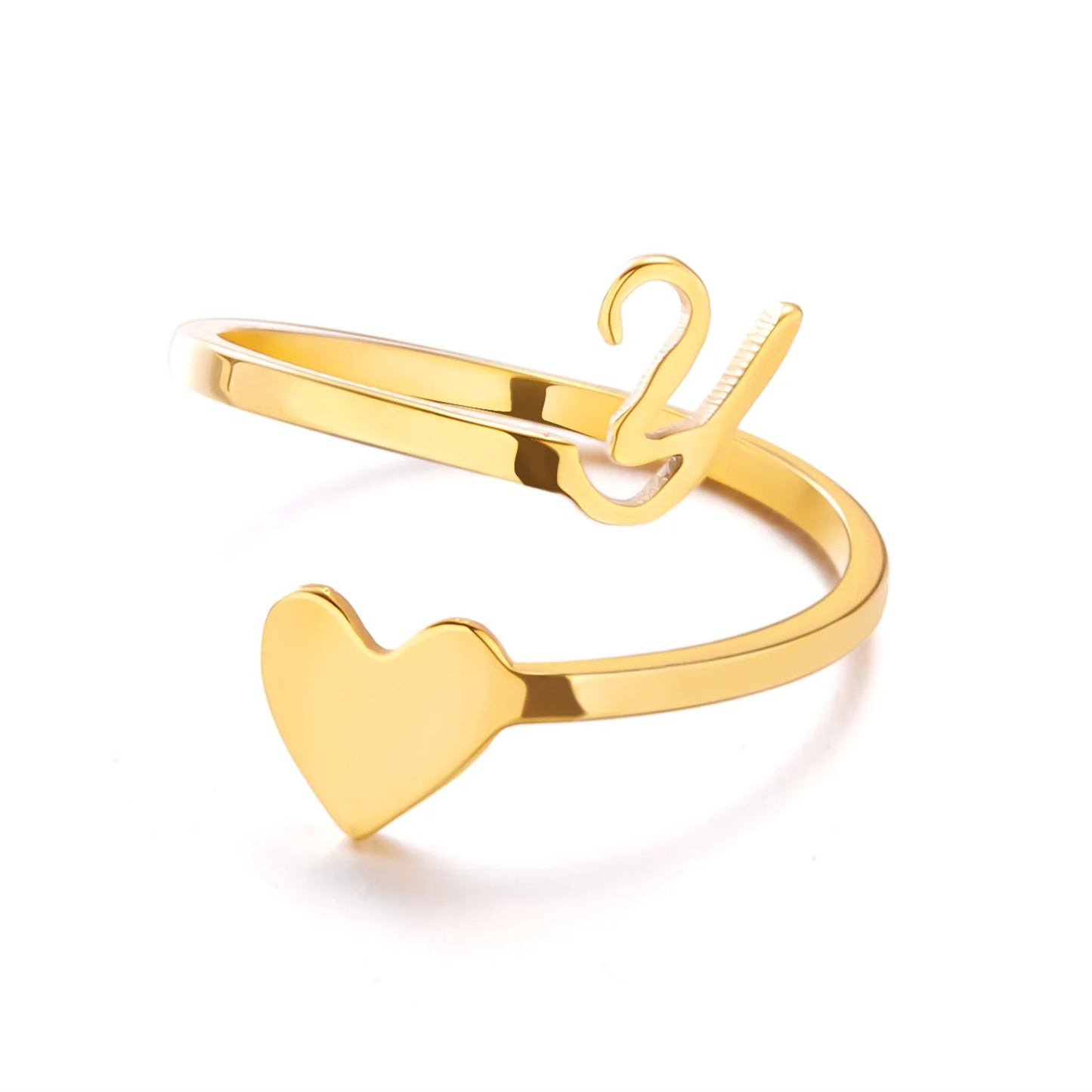 Heart 26 Letter Alphabet Open Ring