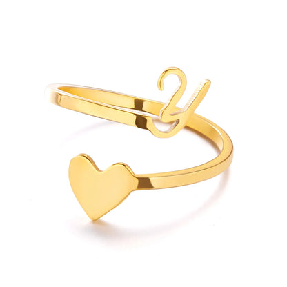 Heart 26 Letter Alphabet Open Ring