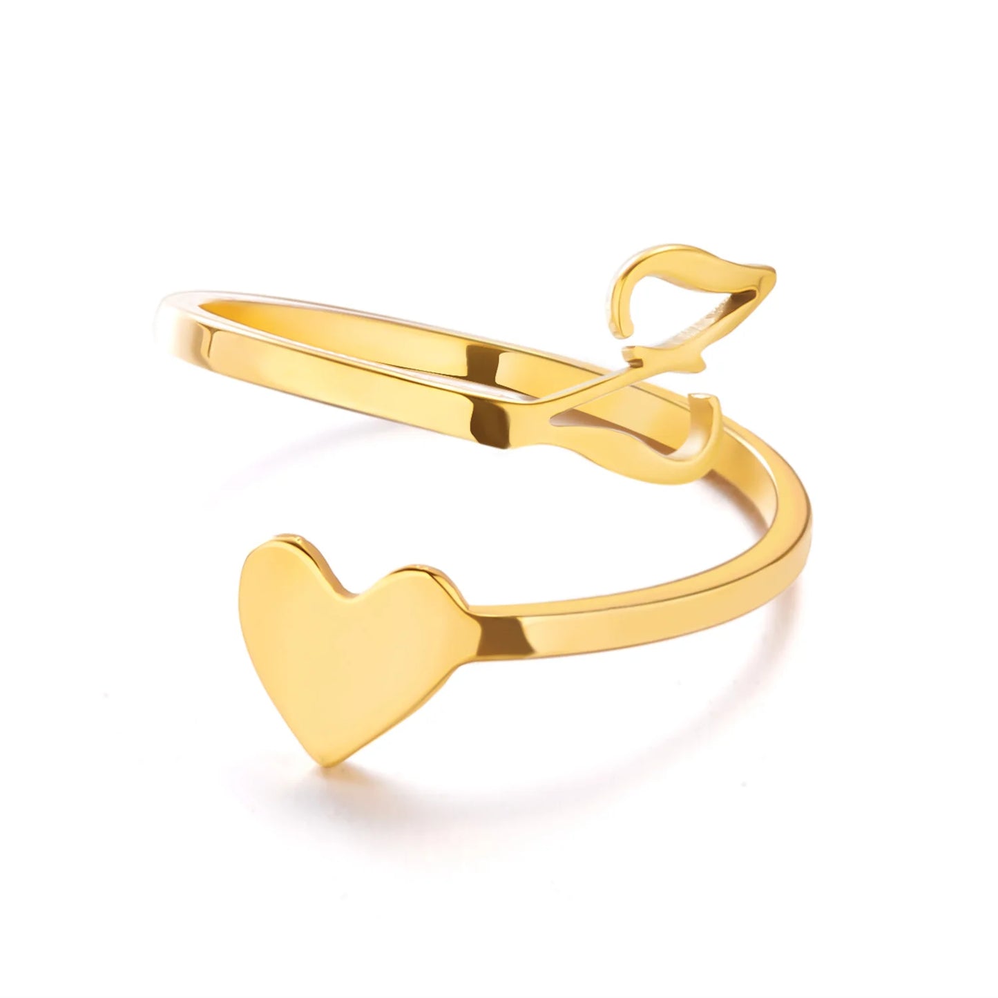 Heart 26 Letter Alphabet Open Ring