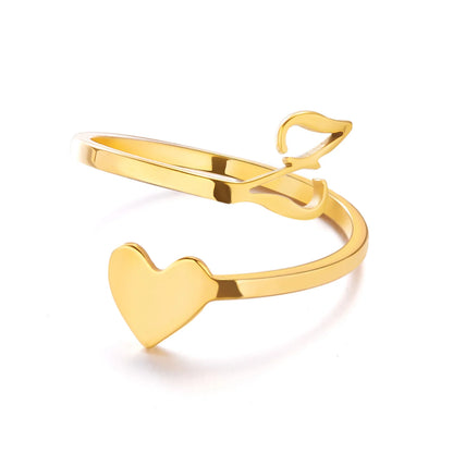 Heart 26 Letter Alphabet Open Ring