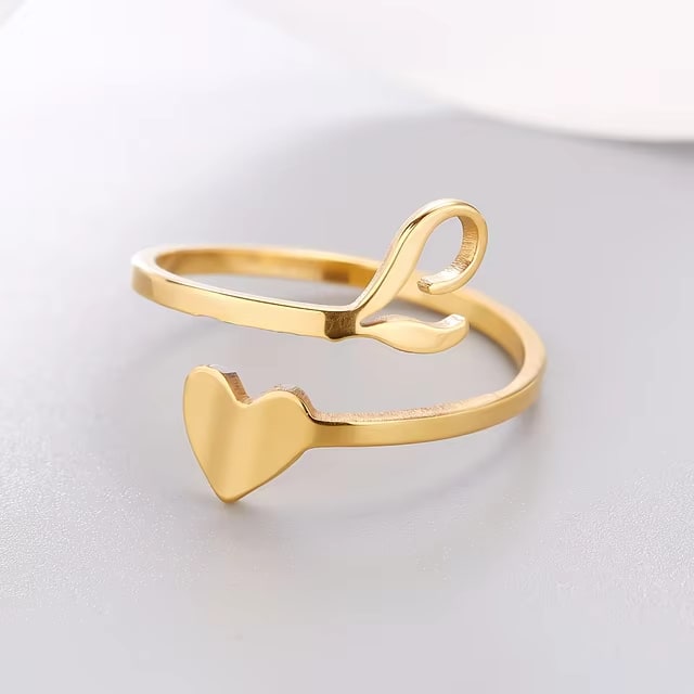 Heart 26 Letter Alphabet Open Ring