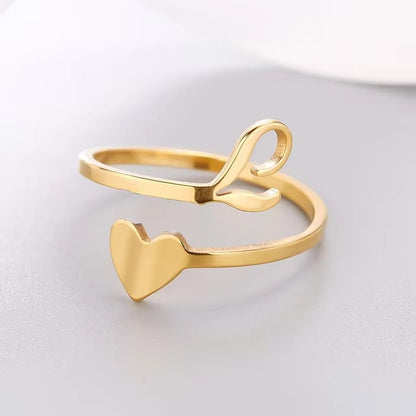 Heart 26 Letter Alphabet Open Ring