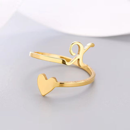 Heart 26 Letter Alphabet Open Ring