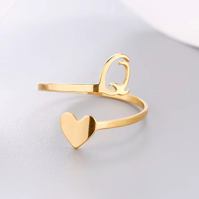 Heart 26 Letter Alphabet Open Ring