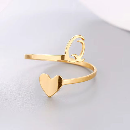 Heart 26 Letter Alphabet Open Ring