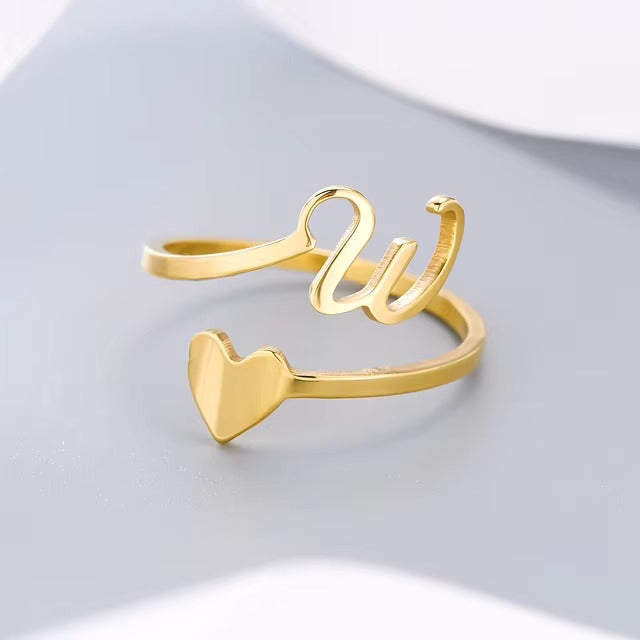 Heart 26 Letter Alphabet Open Ring