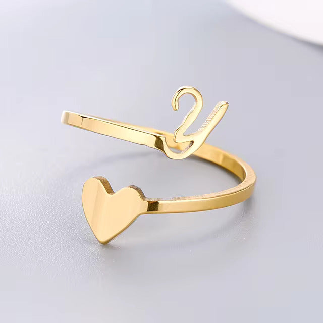 Heart 26 Letter Alphabet Open Ring